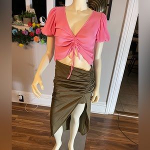Drawstring ruched ribbed crop top